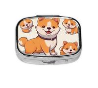Petite boîte à pilules portable à 2 compartiments en métal pour vitamines - Organiseur mignon pour chien Shiba Inu - Pour sac à main