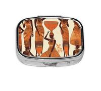 Petite boîte à pilules portable à 2 compartiments en métal pour vitamines, organiseur mignon pour femme tribale africaine pour sac à main