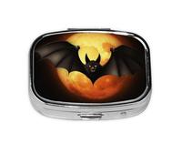 Petite boîte à pilules portable à 2 compartiments en métal pour vitamines, organiseur mignon pour Halloween, chauve-souris, boîte à pilules de voyage pour sac à main