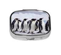 Petite boîte à pilules portable à 2 compartiments en métal pour vitamines - Pingouins de l'Antarctique - Boîte de voyage pour sac à main