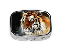 Petite boîte à pilules portable à 2 compartiments en métal pour vitamines - Tigre mignon - Pilulier de voyage pour poche de sac à main
