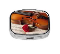 Petite boîte à pilules portable à 2 compartiments en métal pour vitamines, violon, partitions de musique, pilulier de voyage pour sac à main