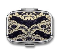 Petite boîte à pilules portable à 2 compartiments Motif chauve-souris imprimé pour poche ou sac à main Pilulier en métal Organiseur de vitamines