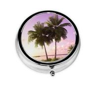 Petite boîte à pilules pour poche et sac à main, pilulier portable, joli organisateur de médicaments, arbre tropical, pilulier de voyage pour vitamines et huiles de poisson