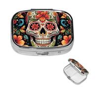 Petite boîte à pilules pour poche et sac à main, pilulier portable, joli organisateur de médicaments coloré, tête de mort, pilulier de voyage pour vitamines et huiles de poisson