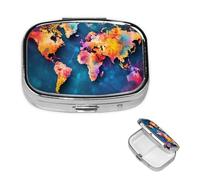 Petite boîte à pilules pour poche et sac à main, pilulier portable, joli organisateur de médicaments, carte du monde abstraite, pilulier de voyage pour vitamines et huiles de poisson