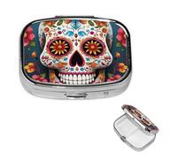 Petite boîte à pilules pour poche et sac à main, pilulier portable, joli organisateur de médicaments coloré, tête de mort, pilulier de voyage pour vitamines et huiles de poisson