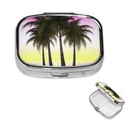 Petite boîte à pilules pour poche et sac à main, pilulier portable, joli organisateur de médicaments, palmier tropical, pilulier de voyage pour vitamines et huiles de poisson