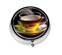 Petite boîte à pilules pour poche et sac à main, pilulier portable, joli organisateur de médicaments, tasse de thé, pilulier de voyage pour vitamines et huiles de poisson