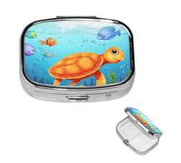 Petite boîte à pilules pour poche et sac à main, pilulier portable, joli organisateur de médicaments, tortue et poisson, pilulier de voyage pour vitamines et huiles de poisson