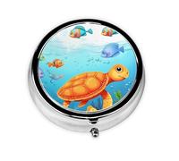 Petite boîte à pilules pour poche et sac à main, pilulier portable, joli organisateur de médicaments, tortue et poisson, pilulier de voyage pour vitamines et huiles de poisson