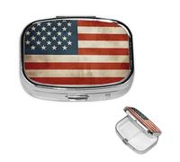 Petite boîte à pilules pour poche et sac à main, pilulier portable, joli organisateur de médicaments vintage, drapeau américain américain, pilulier de voyage pour vitamines et huiles de poisson