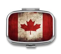 Petite boîte à pilules rétro en métal avec motif drapeau du Canada pour sac à main, pilulier de voyage, pilulier compact à 2 compartiments, organiseur quotidien pour vitamines, huiles de poisson