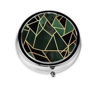 Petite boîte à pilules ronde en métal pour sac à main, 3 compartiments, imprimé géométrique noir et doré, joli pilulier de voyage, pilulier de voyage, pilulier
