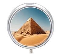 Petite boîte à pilules ronde étanche - Pilulier portable en forme de pyramide égyptienne dans le désert - Étui de voyage pour vitamines, sac à main ou poche