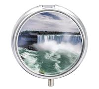 Petite boîte à pilules ronde étanche - Portable - Impression des chutes du Niagara - Pilulier de voyage pour vitamines, sac à main ou poche