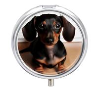 Petite boîte à pilules ronde étanche - Portable - Imprimé chien - Pour vitamines, voyage, sac à main ou poche