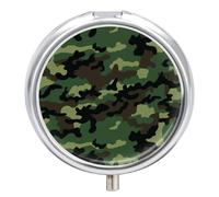 Petite boîte à pilules ronde étanche - Portable - Motif militaire - Vert - Pour voyage, vitamines, sac à main ou poche
