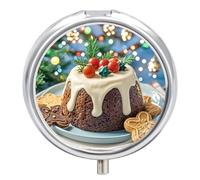 Petite boîte à pilules ronde pour pudding de Noël avec 3 compartiments - Organiseur de médicaments portable en métal - Mini médicament de voyage - Supplément de vitamines pour sac à main