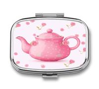 Petite boîte à pilules rose en métal pour sac à main, pilulier en métal 2 compartiments compact portable pour vitamines, huiles de poisson