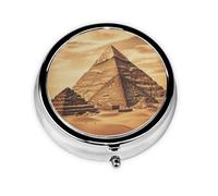 Petite boîte à pilules vintage en forme de pyramide égyptienne ronde en métal - 3 compartiments - Organiseur de pilules portable de voyage - Pour médicaments quotidiens, suppléments vitaminés
