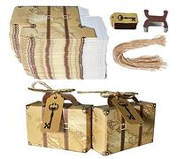 Petite Boite Cadeau 50 Pièces Boîtes Dragée en Dforme de Valisettes, Bonbonnière Boîte à Dragées Mariage, Boite de Bonbons avec étiquettes pour Mariage, Anniversaire, Baptême (Jaune + clé)