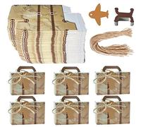 Petite Boite Cadeau 50 Pièces Boîtes Dragée en Dforme de Valisettes, Bonbonnière Boîte à Dragées Mariage, Boite de Bonbons avec étiquettes pour Mariage, Anniversaire, Baptême (Jaune + avion)
