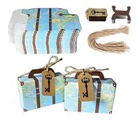 Petite Boite Cadeau 50 Pièces Boîtes Dragée en Dforme de Valisettes, Bonbonnière Boîte à Dragées Mariage, Boite de Bonbons avec étiquettes pour Mariage, Anniversaire, Baptême (Bleu + Clé)