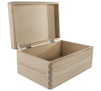 Petite boîte de rangement rectangulaire en bois avec couvercle à charnière et ruban adhésif | 20 x 20 x 14 cm | Coffre à souvenirs | Pin uni non peint pour décorer des travaux manuels