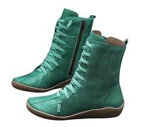 Petite Bottes mi-mollet décontractées à enfiler pour femme, semelle à crampons en daim, pour les jours de pluie, pour le bureau, coupe large, semelle intérieure rembourrée confortable Chelsea, Vert