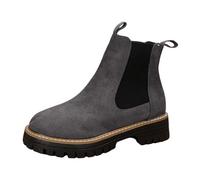 Petite Bottines pour femme en daim mi-hauteur Chelsea hiver talon bloc jours de pluie travail au-dessus du genou extensible, gris, 40 EU