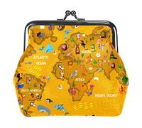 Petite Boucle Porte-Monnaie Animal World Map Pouch Kiss-Lock Clasp Change Purse Wallets