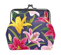 Petite Boucle Porte-Monnaie Rose Rose Jaune lys Fleurs Motif Pochette Fermoir à Verrouillage Baiser Porte-Monnaie Portefeuilles