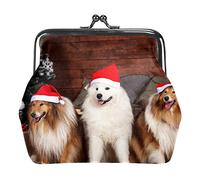 Petite Boucle Porte-Monnaie Xmas Christmas Dog Animal Pouch Kiss-Lock Fermoir Change Purse Wallets