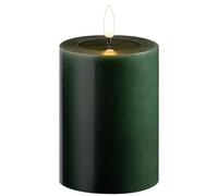 Petite bougie pilier à LED avec minuteur - Vert - Diamètre : 7,5 cm - Hauteur : 10 cm - Miroir en cire véritable - Minuterie ON/OFF 6H - 2 piles AA nécessaires - Bougie LED avec effet vacillant -