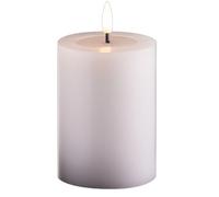 Petite bougie pilier LED avec minuteur - Blanc - Diamètre : 7,5 cm - Hauteur : 10 cm - Miroir en cire véritable - Minuterie ON/OFF 6H - 2 piles AA nécessaires - Bougie LED avec effet vacillant -