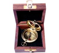 Petite boussole de poche carrée en bois avec cadran solaire, couleur dorée, cadeau nautique