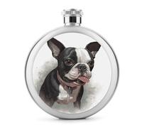 Petite bouteille à whisky Boston Terrier, bouteille à liqueur de voyage portable, en acier inoxydable, anti-fuite, pour fête de mariage, témoin d'honneur, cadeau de demoiselle d'honneur - 140 ml