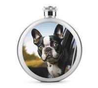 Petite bouteille à whisky portable en acier inoxydable anti-fuite pour fête de mariage, témoin d'honneur, cadeau de demoiselle d'honneur - Motif chiot de Boston Terrier