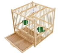 Petite Cage à Oiseaux en Bambou Tressé, Modèle Carré avec Crochet | Deux Godets D’alimentation, Ouvertures Pratiques, Transport à Main, Intérieur ou Patio, pour Pigeons et Oiseaux Chanteurs