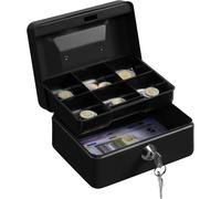 Petite Caisse Monnaie Billet Piece - Boîte À Monnaie En Acier Noir Avec Plateau Compartimenté Pour Pièces - Petit Coffre Fort Avec Serrure Et 2 Clés - Boite Argent Liquide[Mat790809]