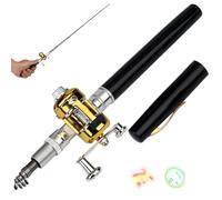 Petite canne à pêche stylo canne à pêche, 21,6 cm, mini canne à pêche, 5 sections, canne à pêche télescopique avec moulinet, canne à pêche portable noire