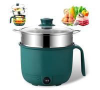 Petite casserole électrique de 1,5 l avec panier vapeur en acier inoxydable, 600 W, portable et rapide, poêle multifonction pour la maison, le bureau et le dortoir d'étudiant (vert)