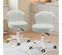 Petite Chaise de Bureau Ronde à roulettes avec Dossier en Cuir PU, pivotante et réglable en Hauteur, idéale for la Maison, Le Bureau ou la Chambre à Coucher(White,17 * 17 * 13.2(Set of 2))