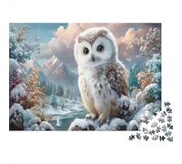 Petite Chouette harfangPuzzle DIY 1000 Pièces Pin chargé de Neige pour Famille Anti-Stress Renforcement Familial Cadeau De Noël 52x38cm/1000pcs