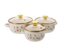 Petite Cocotte en Émail avec Couvercle en Verre, Double Poignées | Motif Floral Vintage, Construction Acier Émaillé, pour Porridge et Préparation Repas Garçon Fille