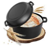 Petite cocotte en fonte 2 en 1-26 cm, cm, 2 en 1, Casserole Antiadhésive Avec Couvercle, multifonction, Batterie de Cuisine Robuste pour Braiser Ragoûts Rôtir Pain (noir)