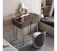 Petite coiffeuse avec miroir en similicuir - 3 modes d'éclairage - 1 grand tiroir et tabouret inclus - Gris - 80 cm - Parfaite pour la beauté et l'organisation