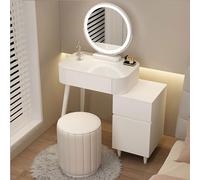 Petite Coiffeuse avec Miroir LED Lumière Dimmable Coiffeuse avec Rangement et Tabouret, 3 Tiroir Grand, Style Moderne Meubles de Maquillage pour Chambre à Coucher ( Color : Round Stool , Size : 70*40*