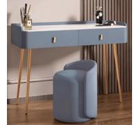 Petite Coiffeuse avec tiroirs, tabourets, Grand Plan de Travail, Bureau, Table de Chevet, Bois, métal, Style Moderne, Coiffeuse for Chambre, Plusieurs Coloris Disponibles(Blue,80)